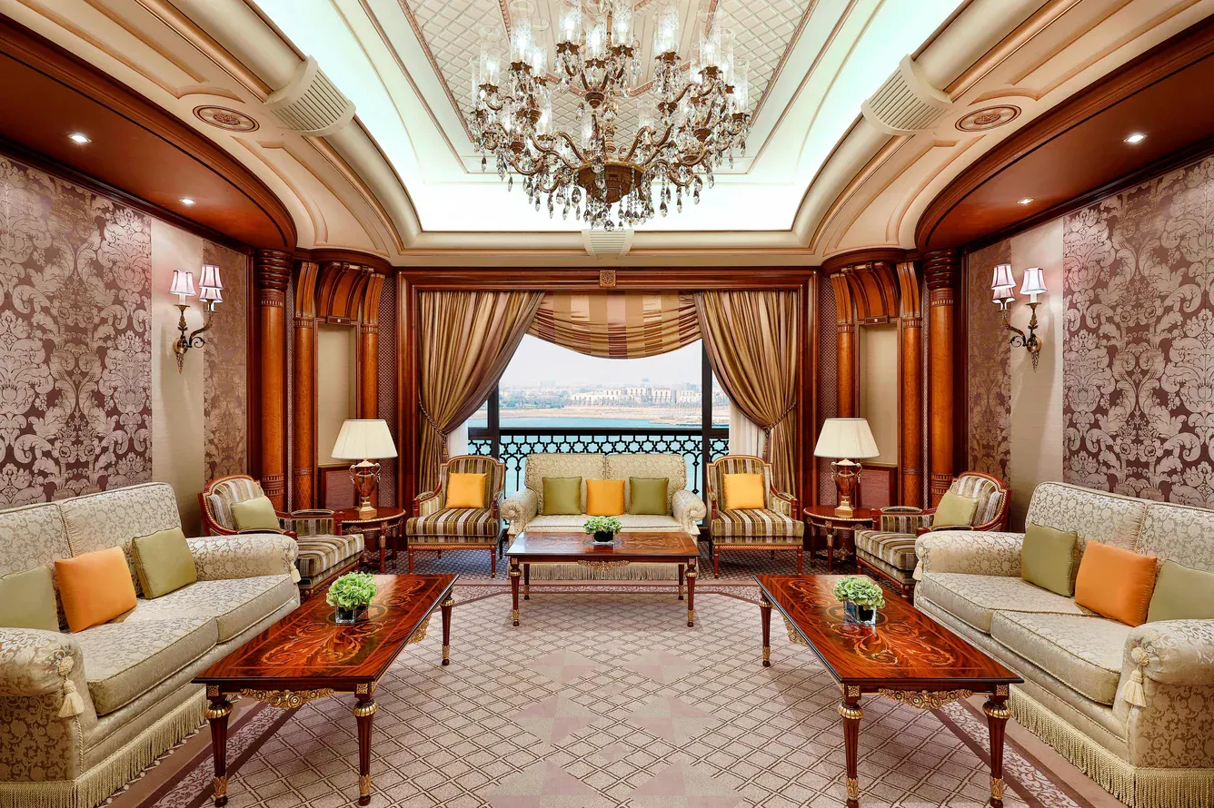 Royal-guesthouse grandeur: Hand-painted ceilings and Moorish arches.