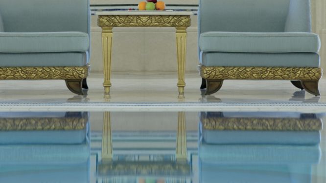The sky-fresco pool: A landmark indoor pool.