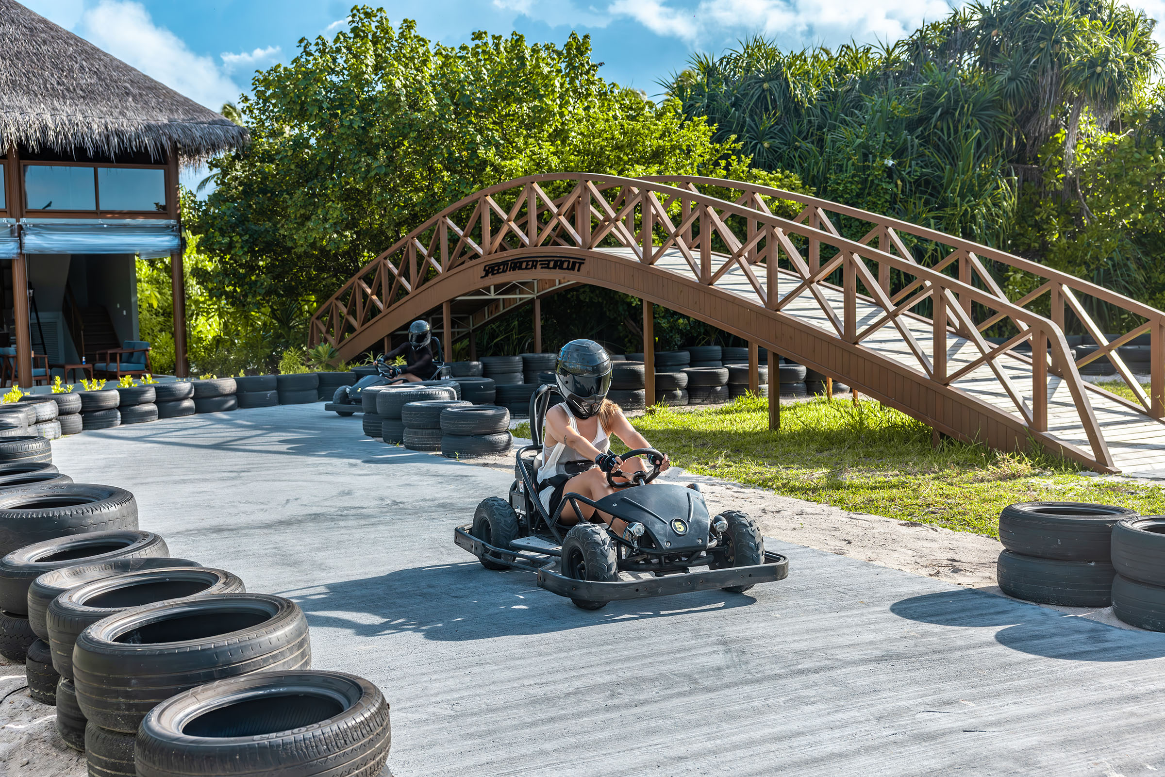 Go-karting in the Maldives — the activity/scene in action. A go-kart track on the island.