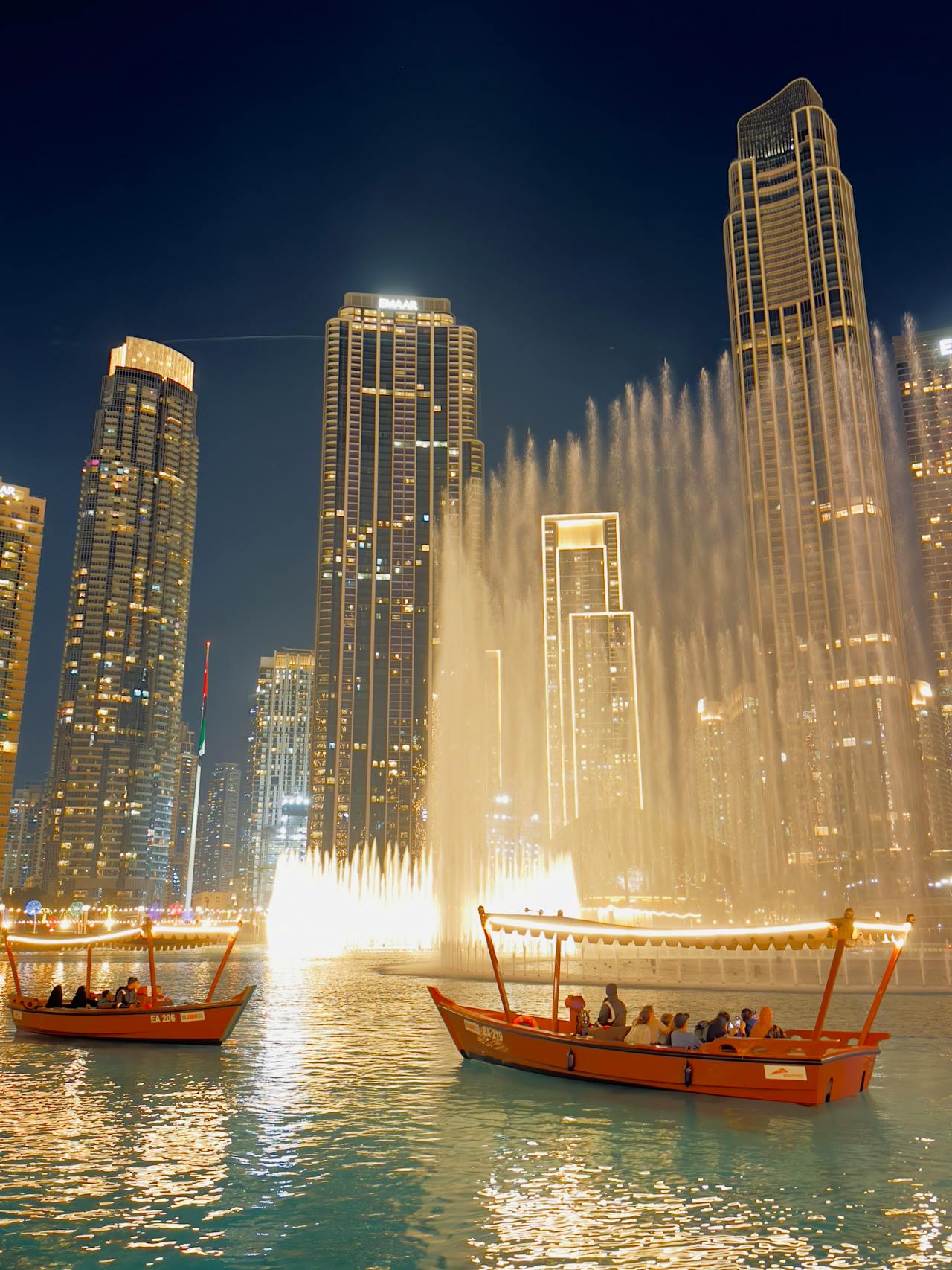 An evening at the Dubai Fountain below the Burj Khalifa, then dinner along the Marina