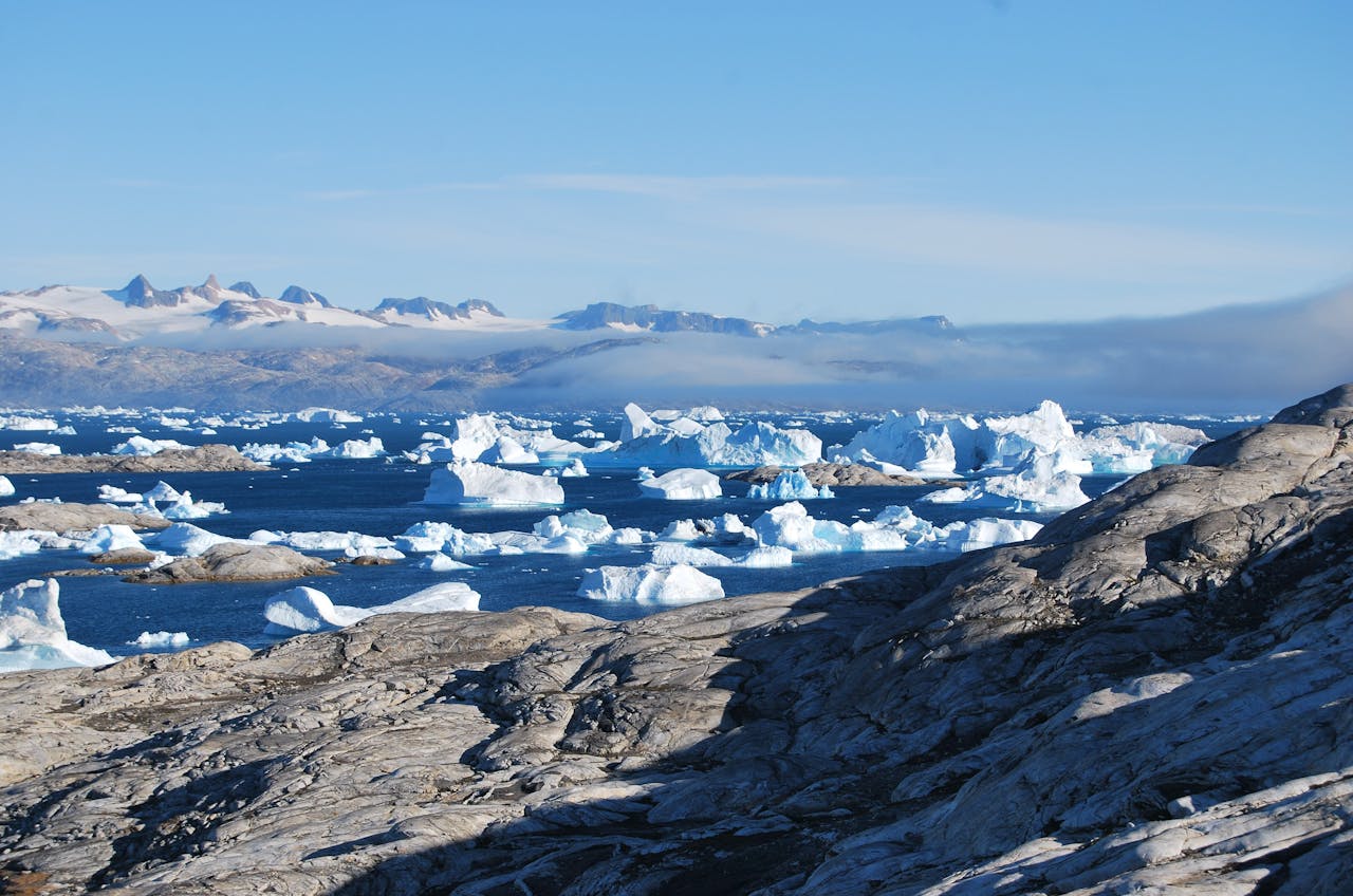 The vast inland ice that covers most of the island